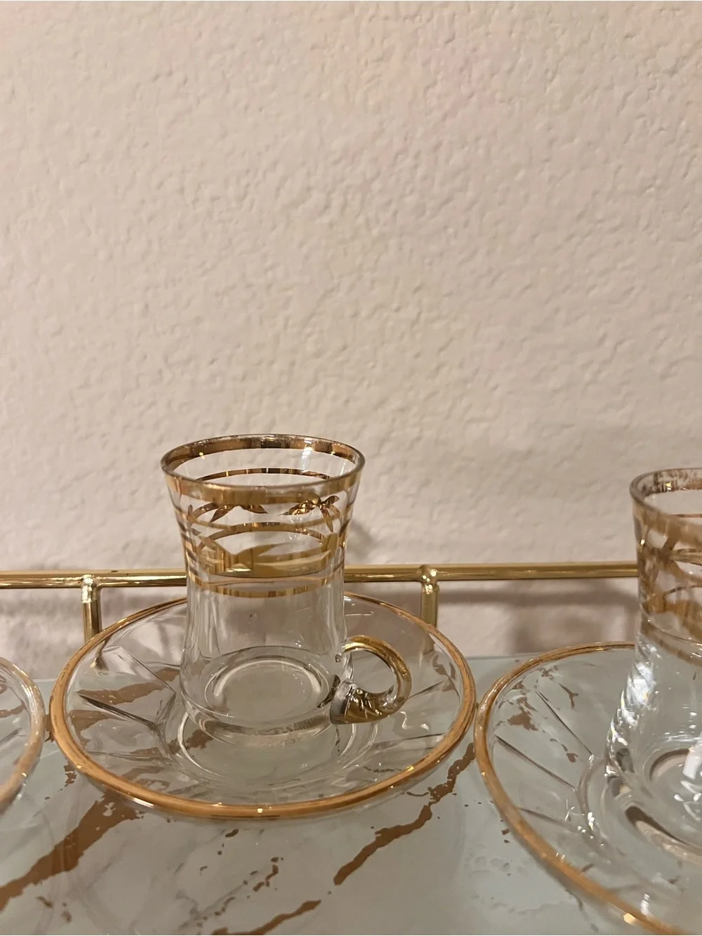 Gold-Trim Glass Tea Cup and Saucer Set - Elegant Home Dining